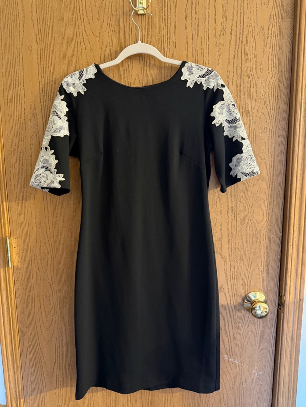 B Darlin Black Midi Dress with White Lace Sleeve Accents